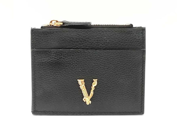 Versace Virtus Black Grained Leather Card Holder Wallet Fw0525izdu