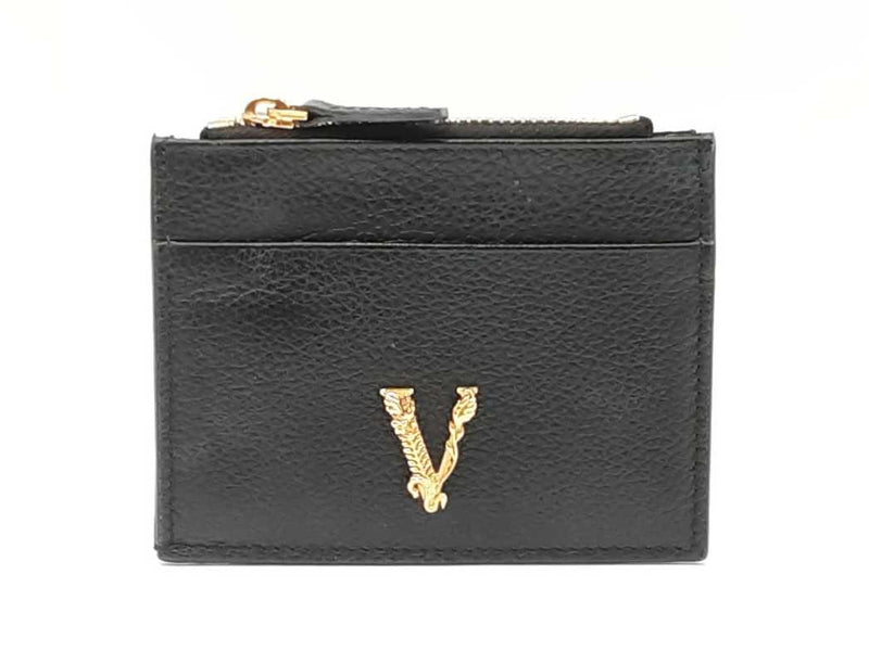 Versace Virtus Black Grained Leather Card Holder Wallet Fw0525izdu