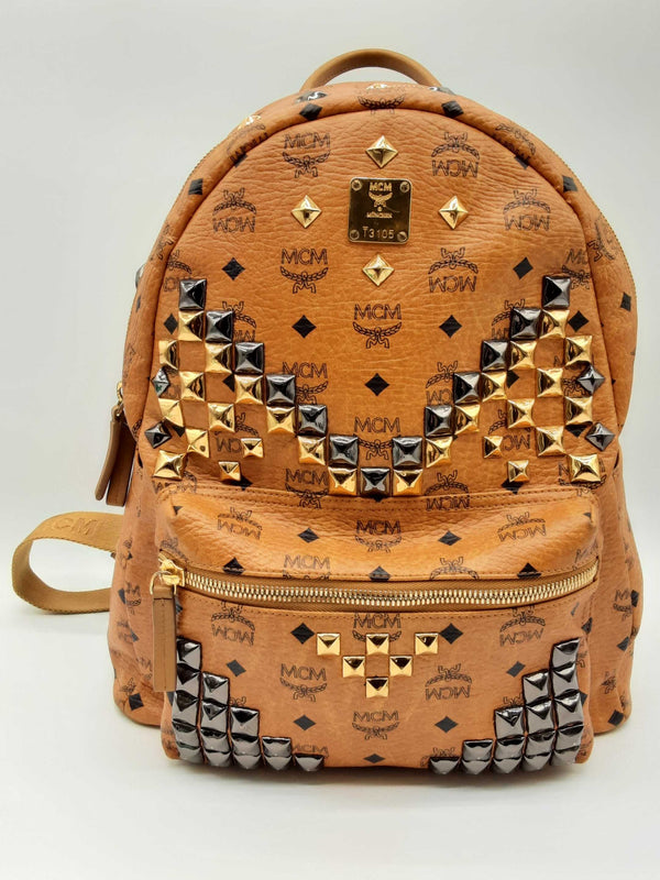 Mcm Cognac Tan Viestos Coated Canvas Studded Backpack Do0924orxde