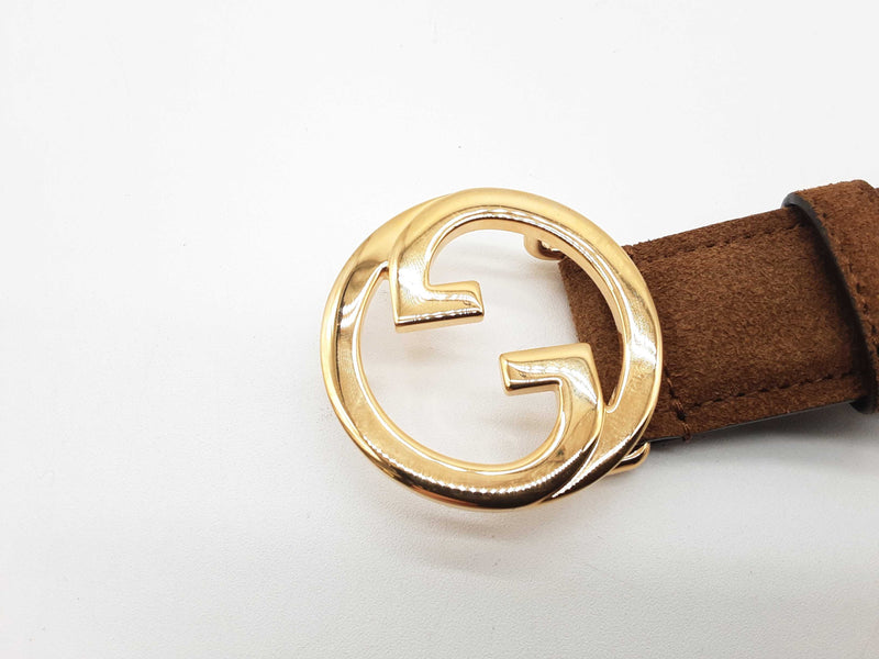 Gucci Blondie Brass Interlocking G Brown Suede Belt Size 70/28 Do0724lxzde