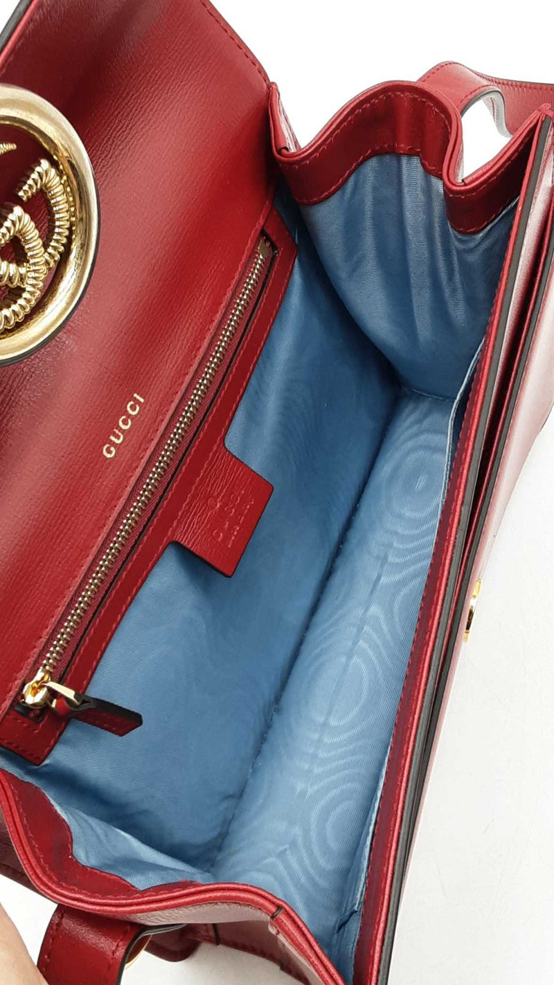 Gucci Torchon Ring Small Shoulder Bag In Cherry Red Grained Leather Fw1125rxzsa