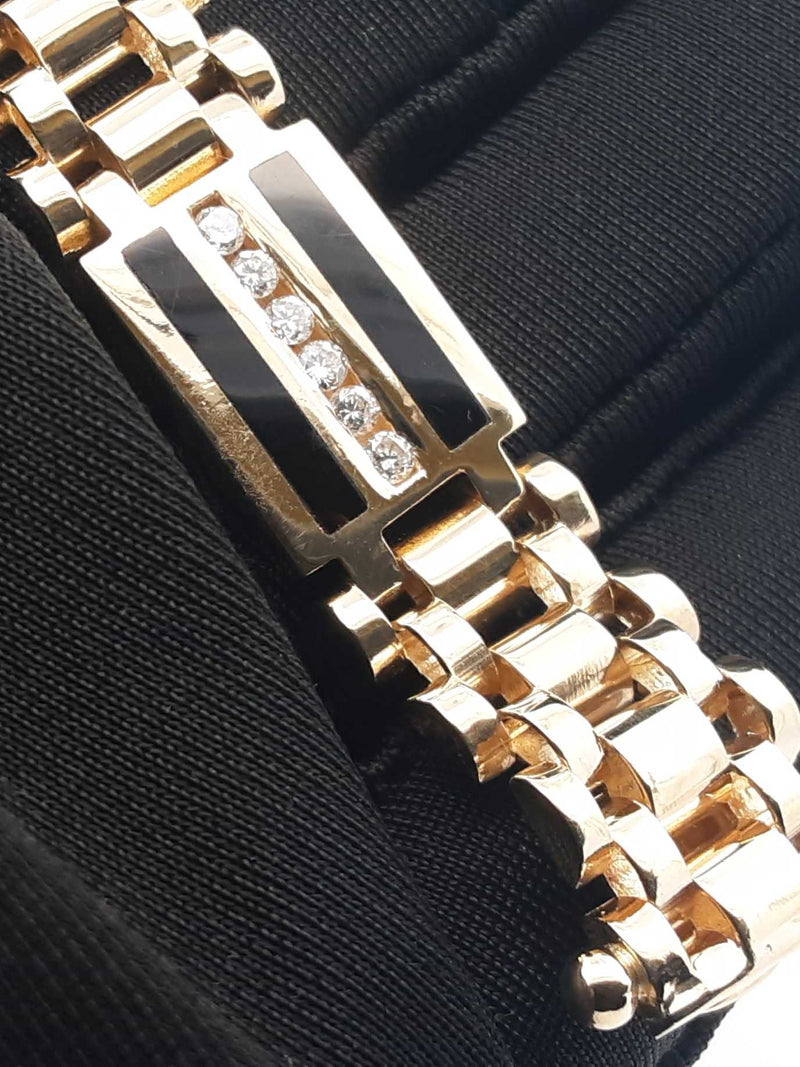 1.24 Cttw Diamond, Onyx, & 14k Gold Watch Link Bracelet 42g 8 Inch Fw1125lwrxdu