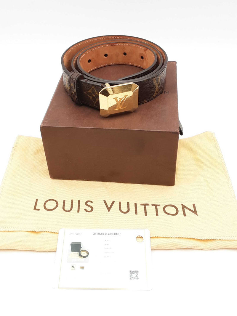 Louis Vuitton Monogram Belt With Gold Tone Buckle Eb0824lrxsa