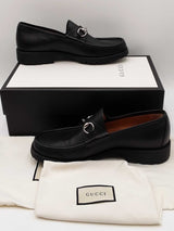 Gucci Horsebit Black Leather Lug Sole Loafers Size 10.5 Eb0325pxzdu