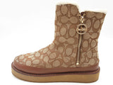 Coach Indi Booties Khaki Tan Signature Fur Lined Boots Size Eu 38 Do0225rxde