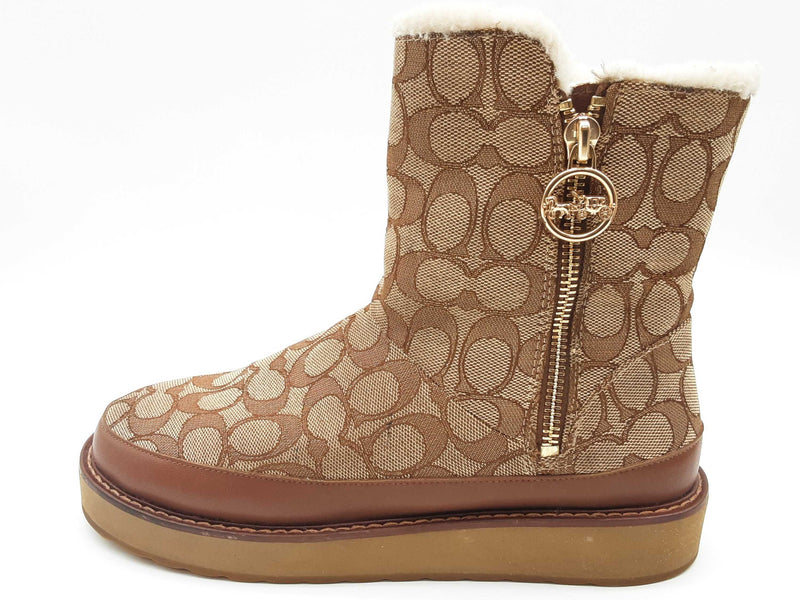 Coach Indi Booties Khaki Tan Signature Fur Lined Boots Size Eu 38 Do0225rxde