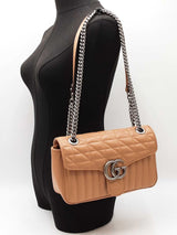 Gucci Marmont Small Shoulder Bag In Beige Matelassè Aria Calfskin  Fw0326exzdu