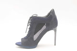 Burberry Denim & Navy Blue Sude Peep Toe Lace Up Heel Booties Size 36 Eb325lxzsa