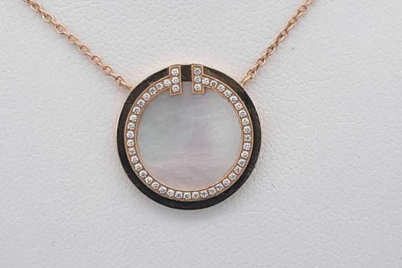 Tiffany & Co. T Diamond & Mother Of Pearl Circle Pendant In 18k Yg 4g Eb524exzsa