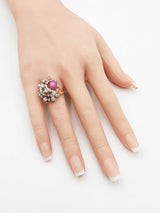 1.22 Cttw Diamond & Star Ruby Cocktail Ring In 14k Yellow Gold 9.5 Grams Size 4 Fw0326loxzdu