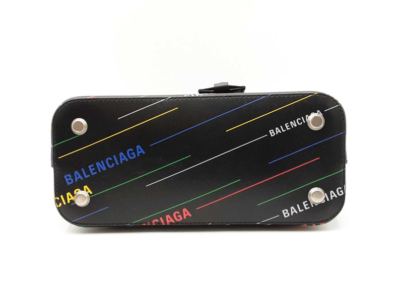 Balenciaga Small Ville Top Handle Bag In Logo Printed Black Leather Fw0925orxdu
