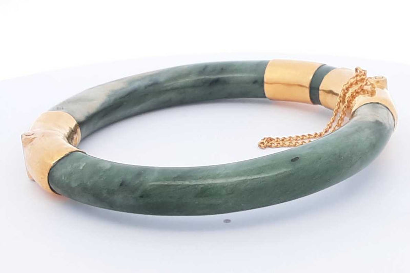 Jade Hinged Bangle Bracelet With 22k Yellow Gold Clasp 56.37 Grams Eb1124oxzsa