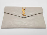 Yves Saint Laurent Uptown Pouch White Croc Embossed Leather Clutch Do0726oxzde