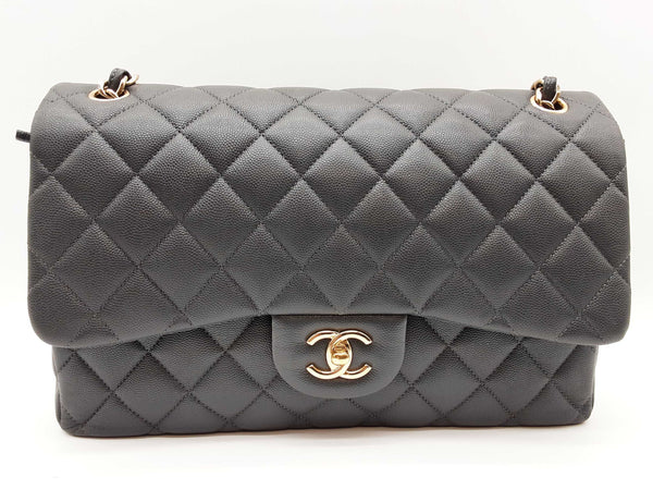 Chanel Double Flap Dark Gray Quilted Caviar Leather Shoulder Bag Do1224rrxzde
