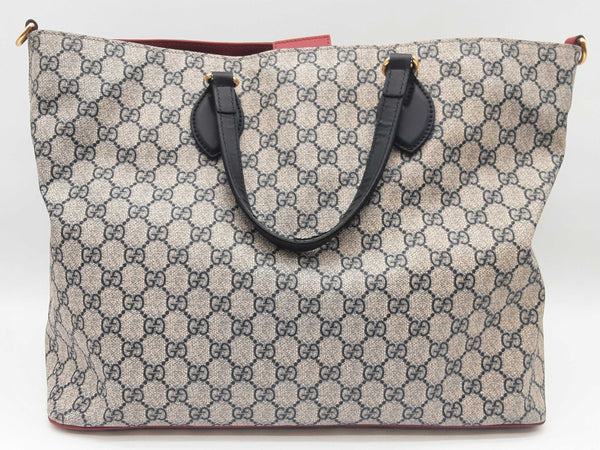 Gucci 453705 Tan Navy Gg Supreme Coated Canvas Red Leather Tote Bag Do0625pxzde