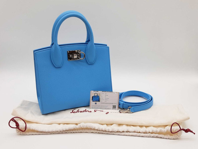 Salvatore Ferragamo Studio Box Blue Top Handle Bag Sd1025przde