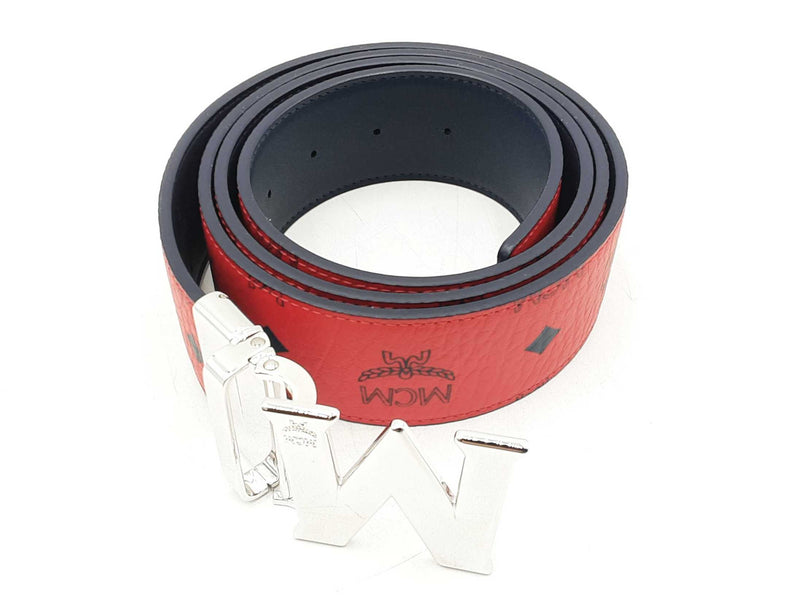 Mcm Shiny Cobalt M Buckle & Claus Reversible Belt In Candy Red Fw0524lxzdu