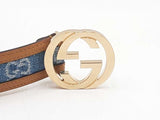 Gucci Interlocking G Belt Buckle With Denim & Leather Belt Size 85|34 Fw0825ezdu