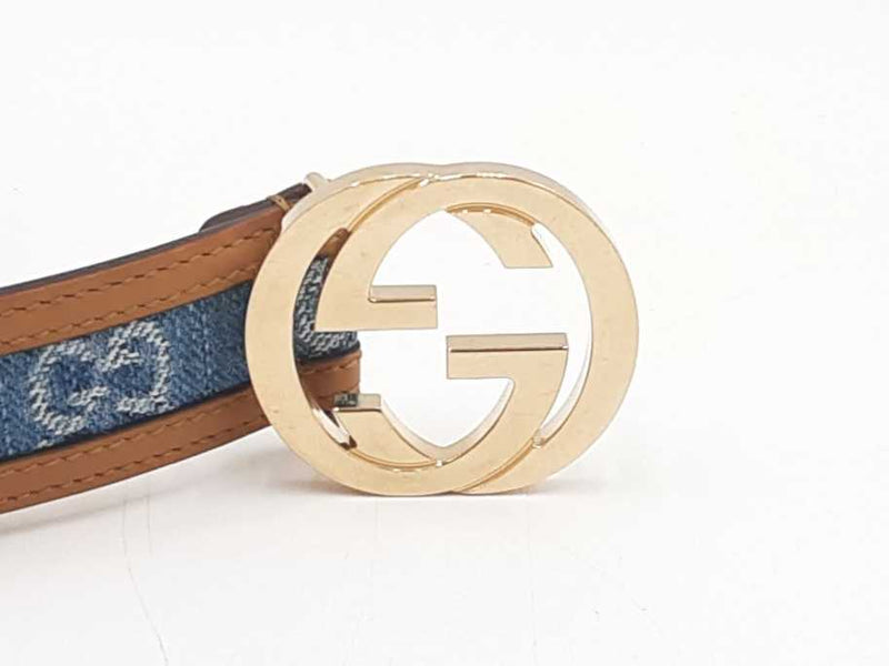 Gucci Interlocking G Belt Buckle With Denim & Leather Belt Size 85|34 Fw0825ezdu