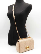 Christian Dior Small Soft Caro Bag In Beige Macrocannage Lambskin Fw0326srxdu