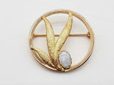 White Opal 14k Yellow Gold 2.3g Circle Fern Pin Brooch Do1225rxde