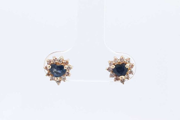Diamond & Blue Gemstone Stud Earrings In 14k Yellow Gold 1.5 Grams Eb1224rrsa