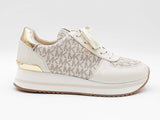 Michael Kors Monique Platform Trainers In Cream Tech Canvas Size 8 Fw0126pzdu