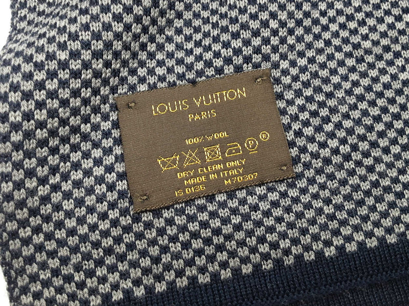 Louis Vuitton Signature Logo Blue Gray Wool Scarf Do1025lcrde