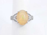 Opal Ring With Diamonds In 10k White Gold 4 Grams Size 7.5 Eb0724llxsa