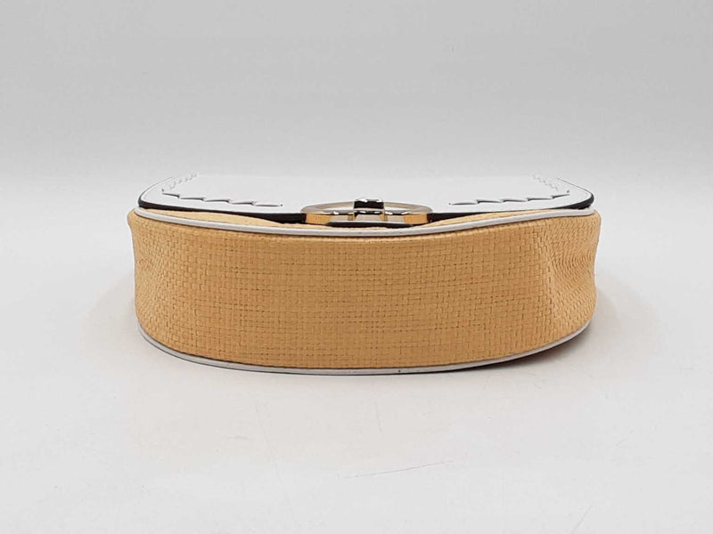 Kate Spade Robyn Chain Saddle Bag In White Leather & Raffia Fw0825wxdu