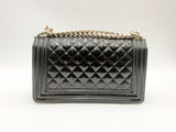 Chanel Medium Boy Bag Black Patent Leather Handbag Aa0425lzxzsa