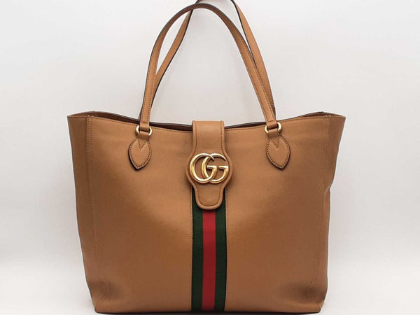 Gucci Gg Stripe Tote Brown Handbag Aa1125rxzsa