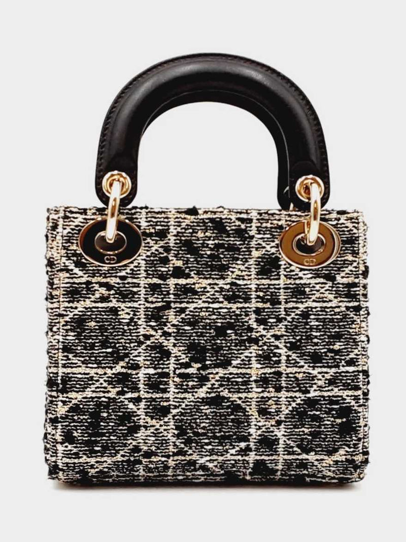 Christian Dior Mini Lady Dior In Tweed & Gold Cannage Fw0825wzxzdu