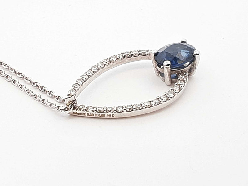 0.50 Cttw Blue Diamond & 14k White Gold Necklace 3.4 Grams 16 Inches Fw0325lxidu