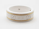 Gucci Icon Gg White Ceramic 18k Yellow Gold Ring Size 6.75 Do1225rrxde