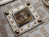 Versace Snap Out Of It Boston Bag In White Canvas & Gold Leather Fw1225oxzdu