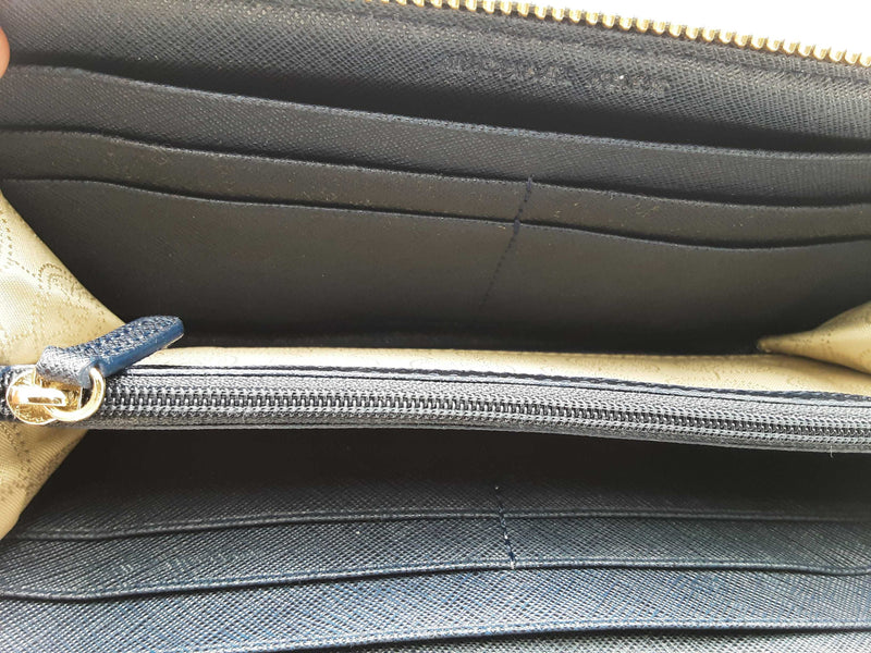 Michael Kors Jet Set Travel Zip Around Blue Wallet Aa0425lrsa