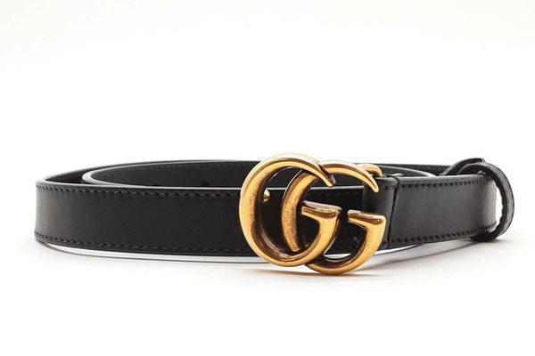 Gucci Black & Gold Calfskin Leather Marmont Thin Belt Size 30 Lh1124lrxde