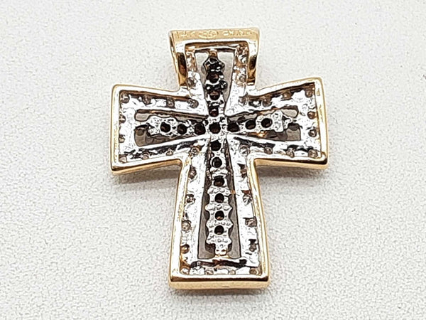 14k Two-tone Gold 3.1g White Brown Diamonds Cross Pendant Do1224rxde