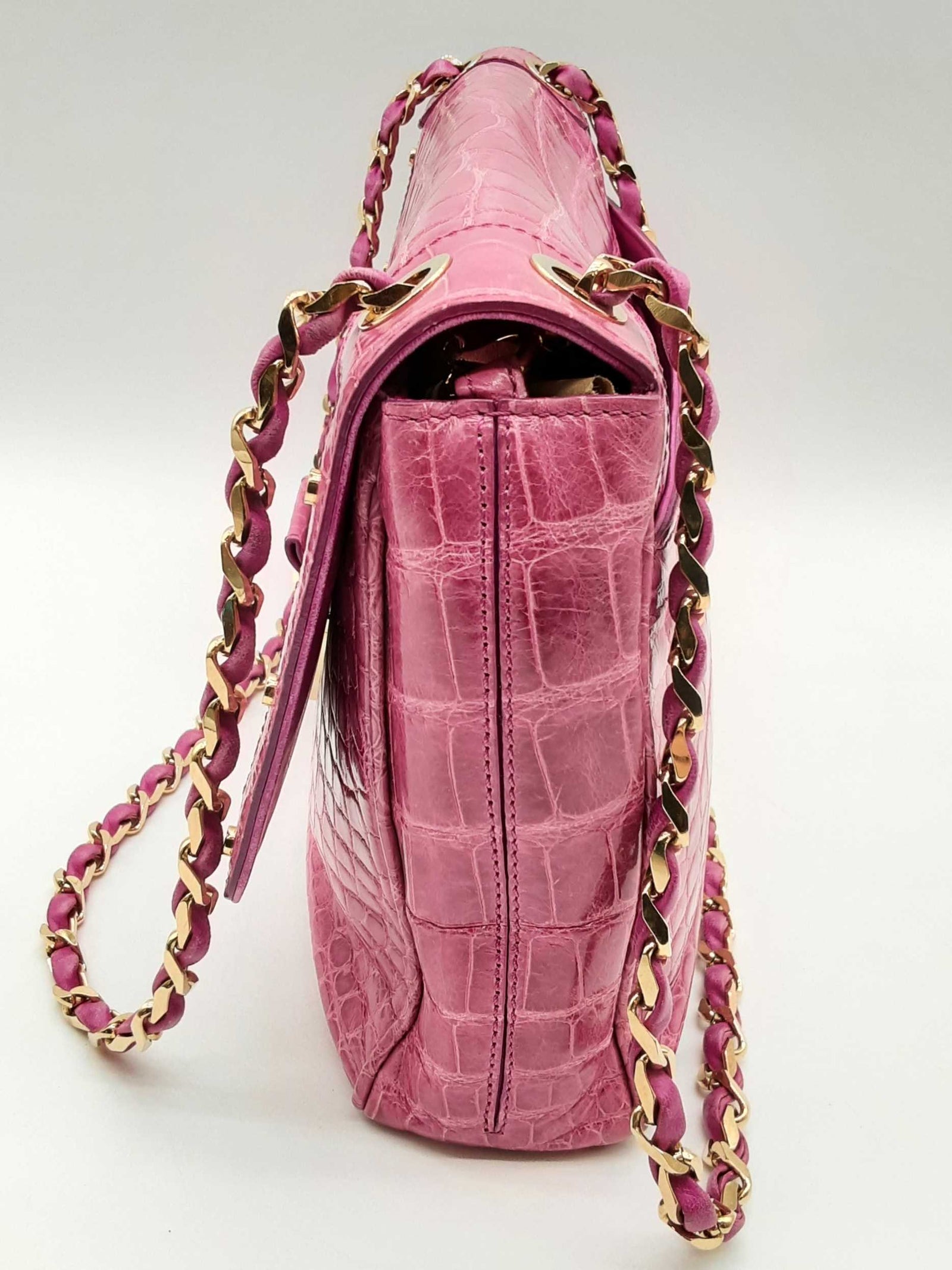 Gianni Versace Pink Crocodile Embossed Leather Shoulder Bag