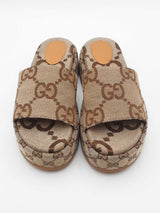 Gucci Macro Gg Monogram Canvas Platform Slides Size 38 Eb0726lxzsa