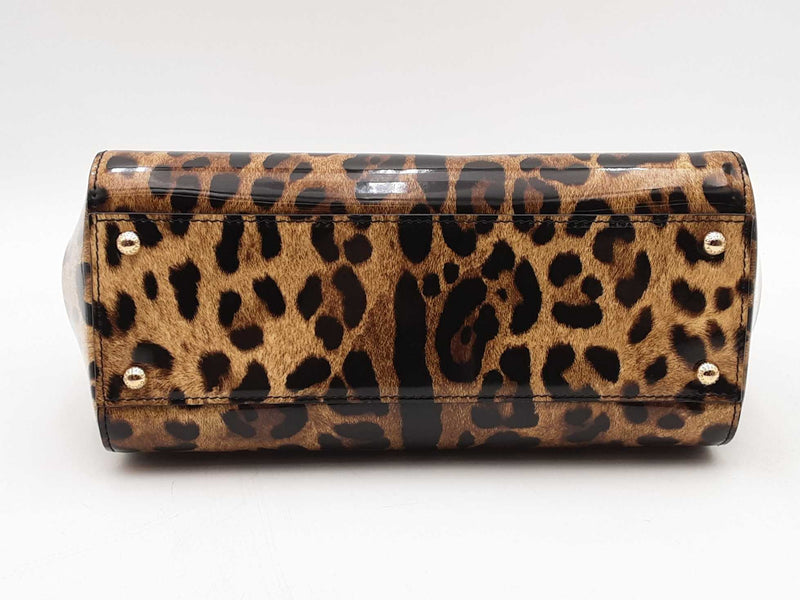 Dolce & Gabbana Leopard Print Patent Leather Top Handle Sicily Bag Sd0825rzxsa