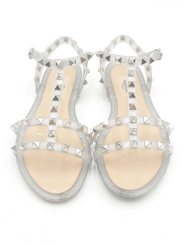 Valentino Pvc Jelly Glitter Rockstud Sandals Size 37 Eb0524ersa