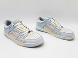 Amiri Skel Low Top Sneakers In White & Powder Blue Leather Size 11 Fw0625lxzdu