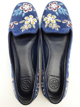 Tory Burch Trotters Estee Blue Suede Floral Embroidered Shoes Size8.5 Do0725lxde