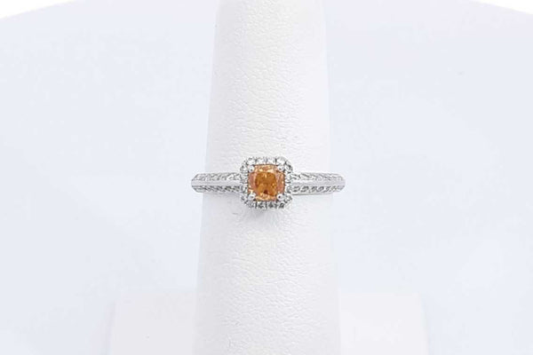 0.51ctw Yellow Orange Center Diamond Ring 18k White Gold Size 5.5 Eb1224rxxzsa