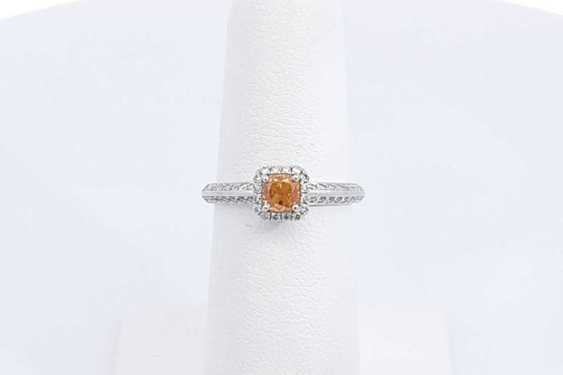 0.51ctw Yellow Orange Center Diamond Ring 18k White Gold Size 5.5 Eb1224rxxzsa