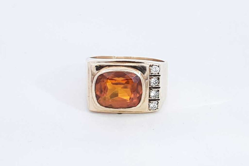 Orange Gemstone & Diamond Ring In 10k Yellow Gold 12.8 Grams Size 10 Eb0824wxzsa