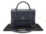 Chanel Coco Top Handle Flap Bag In Navy Blue Quilted Caviar Leather Fw0925ooxzdu