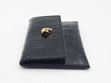 Alexander Mcqueen Black Embossed Croc Calfskin Trifold Wallet Sd0825rzsa